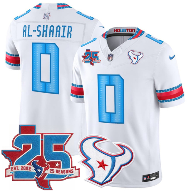 Men's White Houston Texans #0 Azeez Al-Shaair 2026 25th Anniversary Patch F.U.S.E. 'HOUSTON/US' Rivalries Collection Limited Stitched Football Jersey